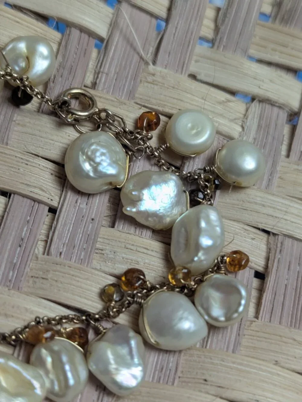 Vintage Gold plated sterling silver fresh water pearl baroque bracelet
